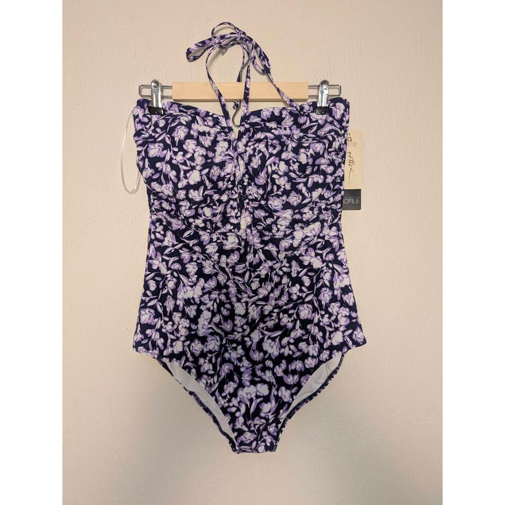 Gottex one-piece women's swimsuit navy purple floral size 14 new with tags! - Picture 3 of 8